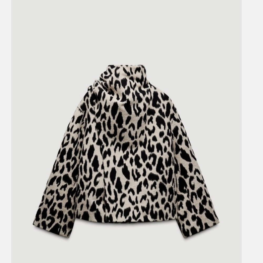 Wool Blend Scarf Coat Animal Printed